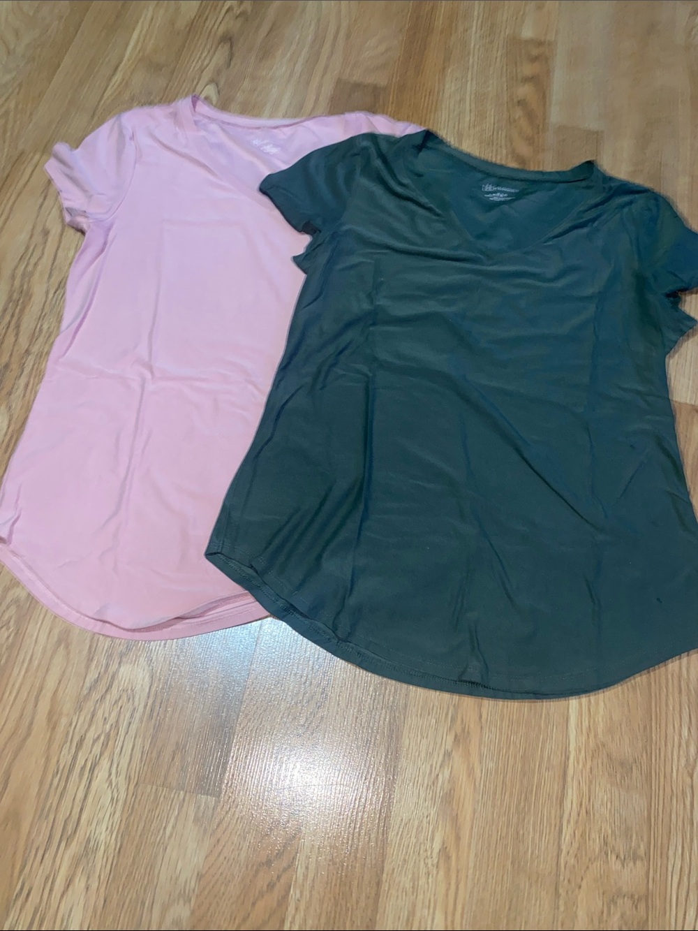 NOBO Short Sleeve Scoop Neck Tee Set - Light Pink & Dark Green